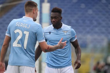 ROME, İtalya - 06.01.2021: Felipe Caicedo (LAZIO) İtalya Serisi 2020-2021 sezonunda Roma 'daki Olimpiyat Stadyumu' nda SS LAZIO-FIORENTINA arasındaki futbol maçında gol attı.