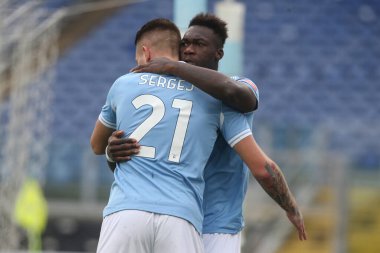 ROME, İtalya - 06.01.2021: Felipe Caicedo (LAZIO) İtalya Serisi 2020-2021 sezonunda Roma 'daki Olimpiyat Stadyumu' nda SS LAZIO-FIORENTINA arasındaki futbol maçında gol attı.
