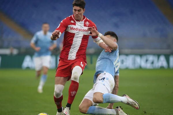 ローマ イタリア 2021 イタリアのセリエAの間に行動中のDusan Vlahovic Forentina Hoed Lazio Lazio Fiorentinaの間のリーグ2020 — ストック写真