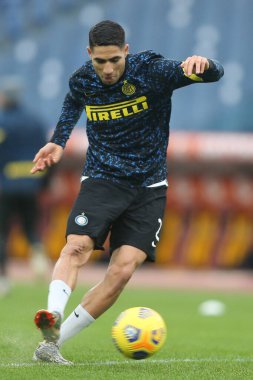 ROME, İtalya - 10.01.2021: A.Hakimi (Inter) İtalya Serie A Ligi 2020-2021 sezonunda Roma 'daki Olimpiyat stadyumunda AS ROMA - FC INTER maçında
