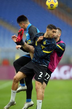 ROME, İtalya - 10.01.2021: A.Hakimi (Inter) İtalya Serie A Ligi 2020-2021 sezonunda Roma 'daki Olimpiyat stadyumunda AS ROMA - FC INTER maçında