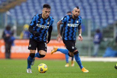 ROME, İtalya - 10.01.2021: Lautaro Martinez (Inter) İtalya Serisi 2020-2021 sezonunda Roma 'daki Olimpiyat Stadyumu' nda AS ROMA - FC INTER arasında oynanan maçta
