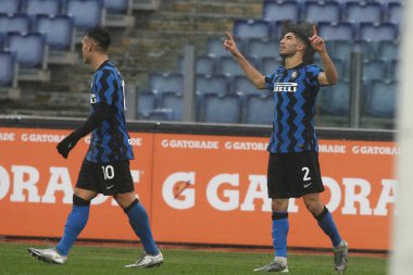 ROME, İtalya - 10.01.2021: A.Hakimi (Inter) İtalya Serisi 2020-2021 sezonunda Roma Olimpiyat Stadyumu 'nda AS ROMA - FC INTER arasında oynanan futbol maçında gol attı.