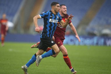 ROME, İtalya - 10.01.2021: A.Hakimi (Inter) İtalya Serie A Ligi 2020-2021 sezonunda Roma 'daki Olimpiyat stadyumunda AS ROMA - FC INTER maçında
