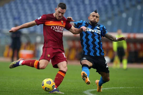 Roma Italia 2021 Jordan Veretout Roma Vidal Inter Acción Durante — Foto de Stock