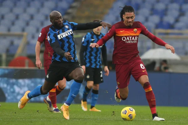 Roma Italia 2021 Lukaku Inter Sonriendo Acción Durante Partido Fútbol —  Fotos de Stock