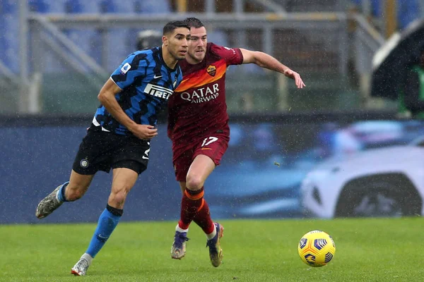 Roma Itália 2021 Hakimi Inter Jordan Veretout Roma Ação Durante — Fotografia de Stock