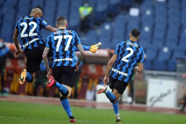 โรม ตาล 2021 Hakimi Inter Celebrates Goal ระหว างการแข ตบอลซ — ภาพถ่ายสต็อก