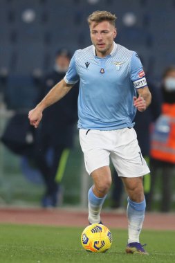 ROME, İtalya - 15.01.2021: Ciro Immobile (LAZIO) İtalyan Serie A Ligi 2020-2021 futbol karşılaşması sırasında Roma Olimpiyat Stadyumu 'nda SS LAZIO AS ROMA' ya karşı