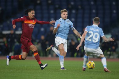 ROME, İtalya - 15.01.2021: SMILLING, Ciro Immobile (LAZIO) İtalyan Serie A Ligi 2020-2021 futbol karşılaşması sırasında Roma 'daki Olimpiyat stadyumunda SS LAZIO AS ROMA' ya karşı