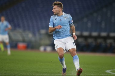 ROME, İtalya - 15.01.2021: Ciro Immobile (LAZIO) İtalyan Serie A Ligi 2020-2021 futbol karşılaşması sırasında Roma Olimpiyat Stadyumu 'nda SS LAZIO AS ROMA' ya karşı