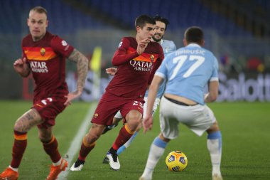 ROME, İtalya - 15.01.2021: GIANLUCA MANCINI (ROMA) İtalyan Serie A Ligi 2020-2021 futbol karşılaşması sırasında Roma 'daki Olimpiyat Stadyumu' nda SS LAZIO - AS ROMA arasındaki maçta görev aldı.