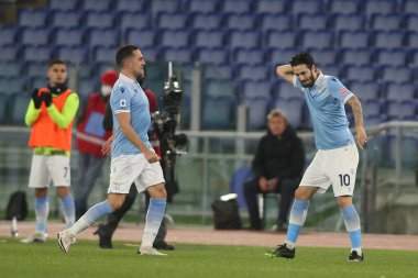 ROME, İtalya - 15.01.2021: Luis Alberto (LAZIO) Roma 'daki Olimpiyat Stadyumu' nda SS LAZIO - AS ROMA arasında oynanan 2020-2021 sezonunda İtalya Serie A Ligi 'nde oynanan müsabaka sırasında gol ve ünlem attı.