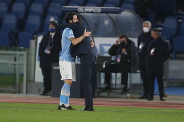 ROME, İtalya - 15.01.2021: Luis Alberto (LAZIO) Roma 'daki Olimpiyat Stadyumu' nda SS LAZIO - AS ROMA arasında oynanan 2020-2021 sezonunda İtalya Serie A Ligi 'nde oynanan müsabaka sırasında gol ve ünlem attı.