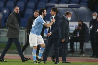 ROME, İtalya - 15.01.2021: Luis Alberto (LAZIO) Roma 'daki Olimpiyat Stadyumu' nda SS LAZIO - AS ROMA arasında oynanan 2020-2021 sezonunda İtalya Serie A Ligi 'nde oynanan müsabaka sırasında gol ve ünlem attı.