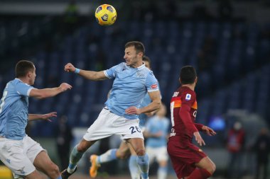 ROME, İtalya - 15.01.2021: Stefan Radu (LAZIO) İtalyan Serie A Ligi 2020-2021 futbol karşılaşması sırasında Roma 'daki Olimpiyat stadyumunda SS LAZIO AS ROMA' ya karşı