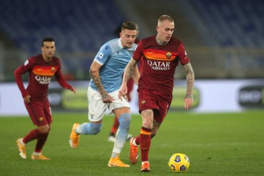 ROME, İtalya - 15.01.2021: RICK KARSDORP (ROMA) İtalyan Serie A Ligi 2020-2021 futbol karşılaşması sırasında Roma 'daki Olimpiyat stadyumunda SS LAZIO - AS ROMA arasındaki maçta görev aldı.