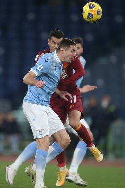 ROME, İtalya - 15.01.2021: Adam Marusiç (LAZIO) İtalyan Serie A Ligi 2020-2021 futbol karşılaşması sırasında Roma 'daki Olimpiyat stadyumunda SS LAZIO AS ROMA' ya karşı