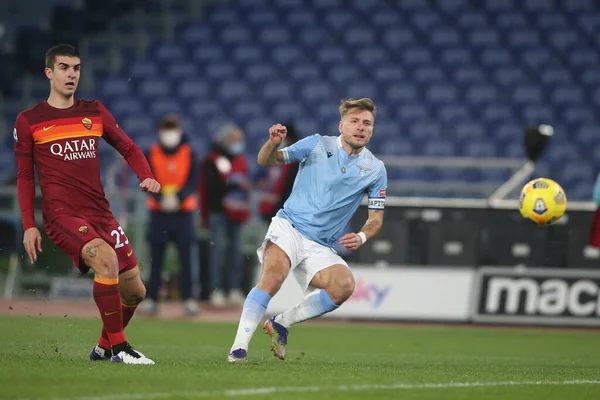 Rome Italien 2021 Gianluca Mancini Roma Ciro Immobile Lazio Aktion — Stockfoto