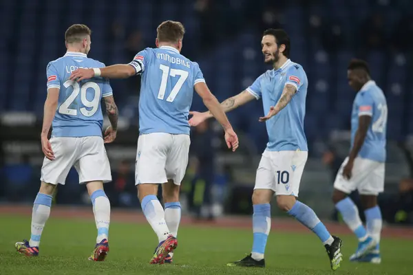 Řím Itálie 2021 Ciro Immobile Lazio Celebrates Goal Během Derby — Stock fotografie