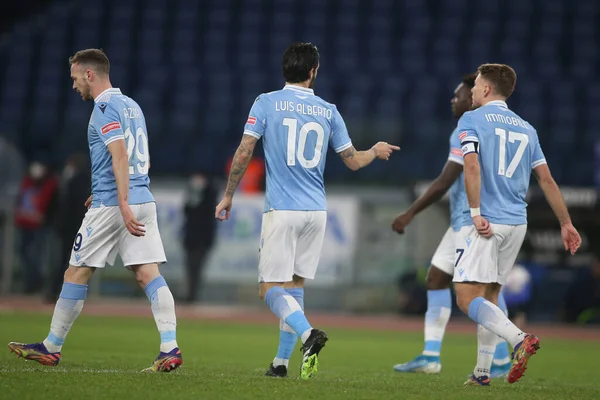 Řím Itálie 2021 Luis Alberto Lazio Celebrates Goal Během Derby — Stock fotografie