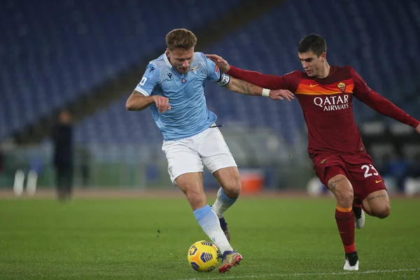 Roma Italia 2021 Ciro Inmobile Lazio Gianluca Mancini Roma Acción — Foto de Stock