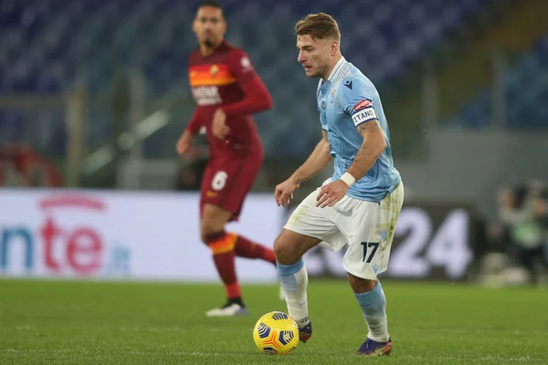 Rome Włochy 2021 Ciro Immobile Lazio Akcji Podczas Derby Włoskiej — Zdjęcie stockowe