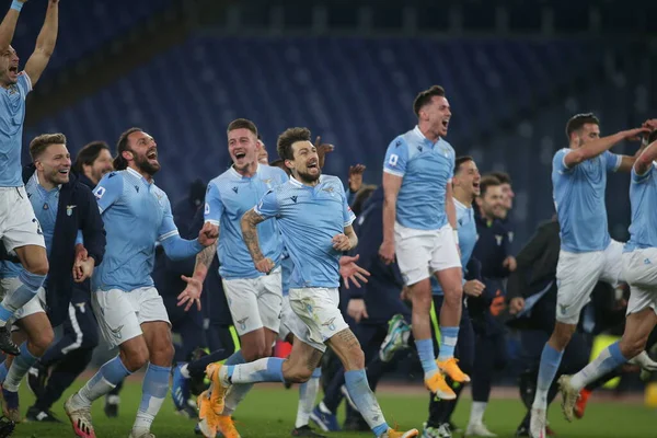 โรม ตาล 2021 Lazio Celebrate Victory End Derby ในซ ตาล — ภาพถ่ายสต็อก