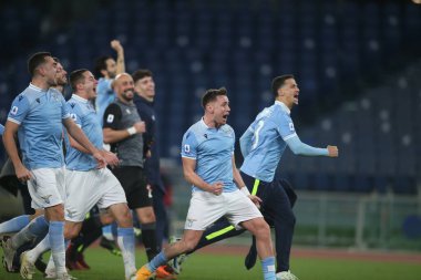 ROME, İtalya - 15.01.2021: LAZIO CELEBRate VICTORY İtalya Serie A 2020-2021 futbol karşılaşması sonunda SS LAZIO - AS ROMA, Roma Olimpiyat Stadyumu