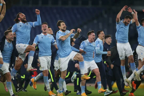 โรม ตาล 2021 Lazio Celebrate Victory End Derby ในซ ตาล — ภาพถ่ายสต็อก