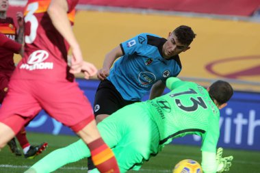ROME, İtalya - 23.01.2021: PICCOLI Roma 'daki Olimpiyat stadyumunda AS ROMA - SPEZIA arasında oynanan 2020-2021 sezonunda golü attı ve bunu kutladı.