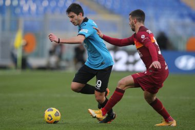 ROME, İtalya - 23.01.2021: TERZI, LEONARDO SPINAZOLA (ROMA) İtalyan Serisi 2020-2021 futbol karşılaşması sırasında Roma 'daki Olimpiyat stadyumunda AS ROMA - SPEZIA