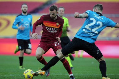 ROME, İtalya - 23.01.2021: BORJA MAYORAL (ROMA), Roma 'daki Olimpiyat stadyumunda AS ROMA ile SPEZIA arasında oynanan 2020-2021 sezonunda gol attı.