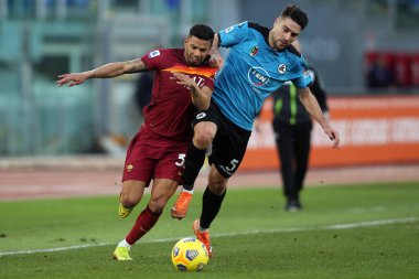 ROME, İtalya - 23.01.2021: BRUNO PERES (ROMA), MARCHIZZA İtalya Serie A 2020-2021 sezonunda Roma Olimpiyat Stadyumu 'nda AS ROMA - SPEZIA arasında oynanan maç sırasında