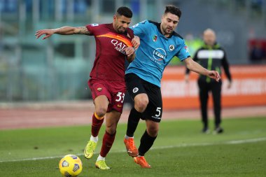 ROME, İtalya - 23.01.2021: BRUNO PERES (ROMA), MARCHIZZA İtalya Serie A 2020-2021 sezonunda Roma Olimpiyat Stadyumu 'nda AS ROMA - SPEZIA arasında oynanan maç sırasında