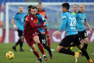 ROME, İtalya - 23.01.2021: BORJA MAYORAL (ROMA), ERLIC İtalya Serisi 2020-2021 futbol karşılaşması sırasında Roma 'daki Olimpiyat stadyumunda AS ROMA - SPEZIA