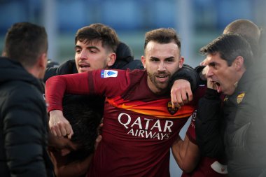 ROME, İtalya - 23.01.2021: BORJA MAYORAL (ROMA), Roma 'daki Olimpiyat Stadyumu' nda AS ROMA - SPEZIA arasında oynanan 2020-2021 sezonundaki İtalya Serie A Ligi futbol maçında attığı gol