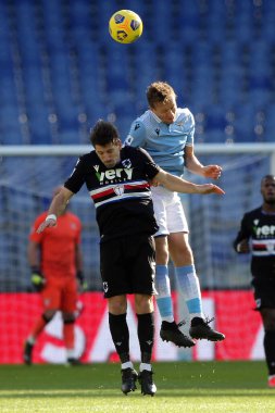 ROME, İtalya - 20.02.2021: İtalyan Serie A Ligi 2021 'de SS LAZIO-S SMPDORIA arasında oynanan karşılaşma sırasında Rom Olimpiyat Stadyumu' nda oynandı.
