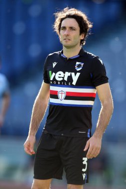 ROME, İtalya - 20.02.2021: T. Augello (Sampdoria) İtalyan Serie A Ligi 2021 'de SS LAZIO - S SAMPDORIA arasında oynanan karşılaşmada, Rom Olimpiyat Stadyumu' nda