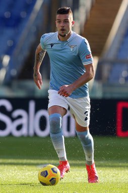 ROME, İtalya - 20.02.2021: Milinkoviç-Saviç (LAZIO), İtalya Serie A Ligi 2021 'de SS LAZIO-S SAMPDORIA arasında oynanan karşılaşmada, Rom Olimpiyat Stadyumu' nda