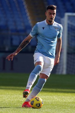 ROME, İtalya - 20.02.2021: Milinkoviç-Saviç (LAZIO), İtalya Serie A Ligi 2021 'de SS LAZIO-S SAMPDORIA arasında oynanan karşılaşmada, Rom Olimpiyat Stadyumu' nda