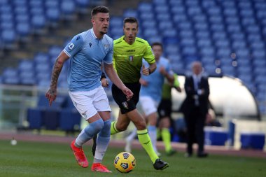 ROME, İtalya - 20.02.2021: Milinkoviç-Saviç (LAZIO), İtalya Serie A Ligi 2021 'de SS LAZIO-S SAMPDORIA arasında oynanan karşılaşmada, Rom Olimpiyat Stadyumu' nda