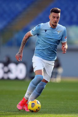 ROME, İtalya - 20.02.2021: İtalyan Serie A Ligi 2021 'de SS LAZIO-S SMPDORIA arasında oynanan karşılaşma sırasında Rom Olimpiyat Stadyumu' nda oynandı.