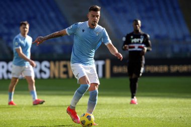 ROME, İtalya - 20.02.2021: İtalyan Serie A Ligi 2021 'de SS LAZIO-S SMPDORIA arasında oynanan karşılaşma sırasında Rom Olimpiyat Stadyumu' nda oynandı.