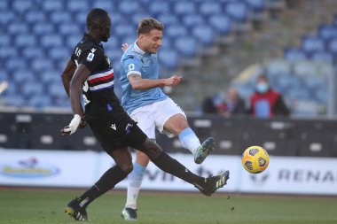 ROME, İtalya - 20.02.2021: Ciro Immobile (LAZIO) İtalyan Serie A Ligi 2021 sezonunda SS LAZIO - S SAMPDORIA arasında Olimpiyat Stadyumu 'nda oynanan karşılaşmada