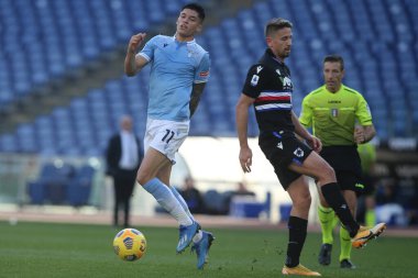 ROME, İtalya - 20.02.2021: İtalyan Serie A Ligi 2021 'de SS LAZIO-S SMPDORIA arasında oynanan karşılaşma sırasında Rom Olimpiyat Stadyumu' nda oynandı.