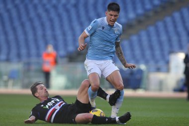 ROME, İtalya - 20.02.2021: İtalyan Serie A Ligi 2021 'de SS LAZIO-S SMPDORIA arasında oynanan karşılaşma sırasında Rom Olimpiyat Stadyumu' nda oynandı.