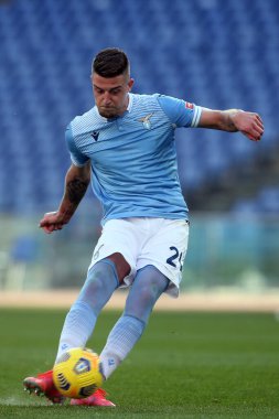 ROME, İtalya - 20.02.2021: Milinkoviç-Saviç (LAZIO), İtalya Serie A Ligi 2021 'de SS LAZIO-S SAMPDORIA arasında oynanan karşılaşmada, Rom Olimpiyat Stadyumu' nda