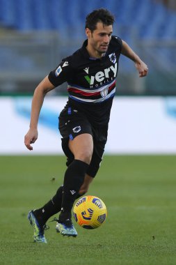 ROME, İtalya - 20.02.2021: CANDREVA İtalyan Serie A Ligi 2021 'de SS LAZIO-S SMPDORIA arasındaki futbol maçı sırasında, Roma Olimpiyat Stadyumu' nda