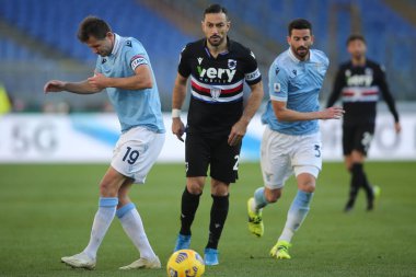 ROME, İtalya - 20.02.2021: İtalyan Serie A Ligi 2021 'de SS LAZIO-S SMPDORIA arasında oynanan karşılaşma sırasında Rom Olimpiyat Stadyumu' nda oynandı.